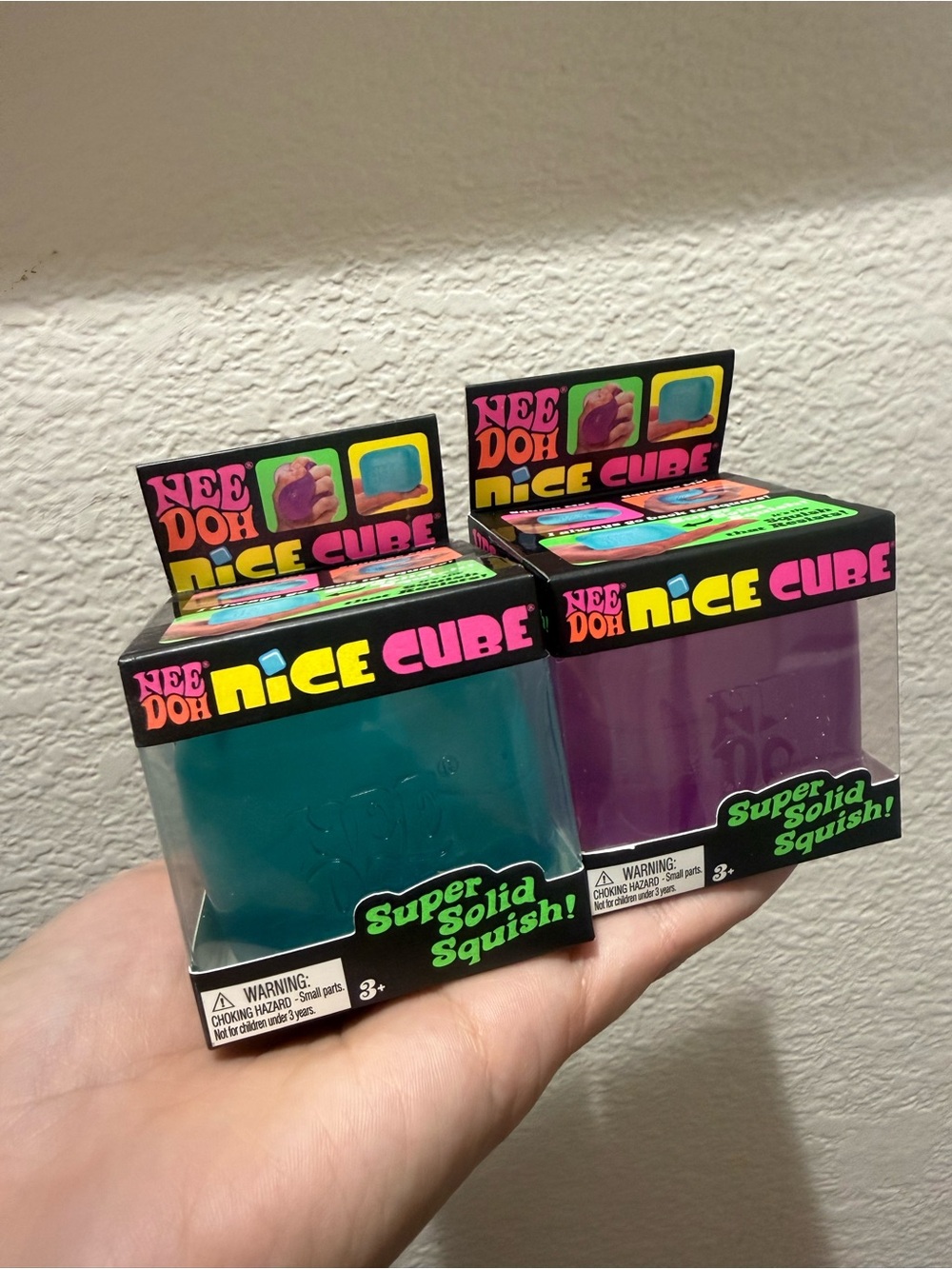 Bundle of 2. Nice Cube Super Solid Squish Nee Doh Toy. NEW. Blue & Purple.